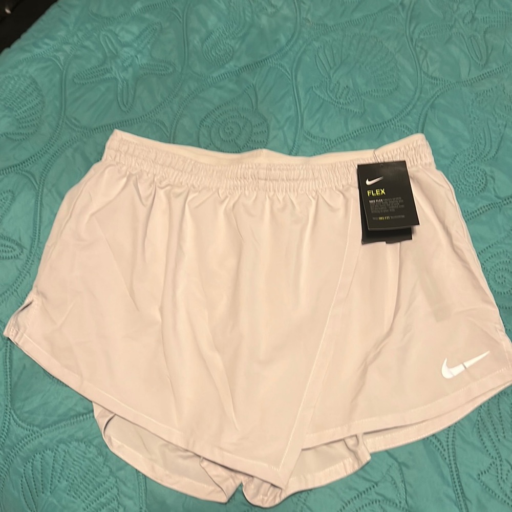Size LG large soft grey NIKE running shorts with skort-like front flap